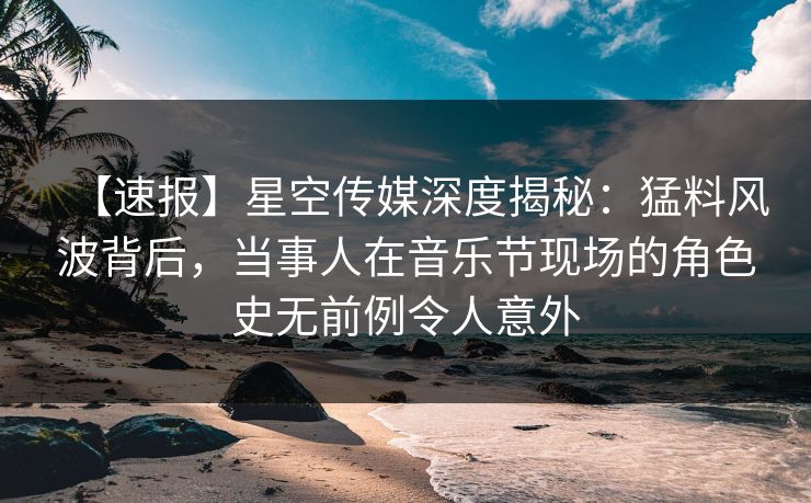 【速报】星空传媒深度揭秘：猛料风波背后，当事人在音乐节现场的角色史无前例令人意外